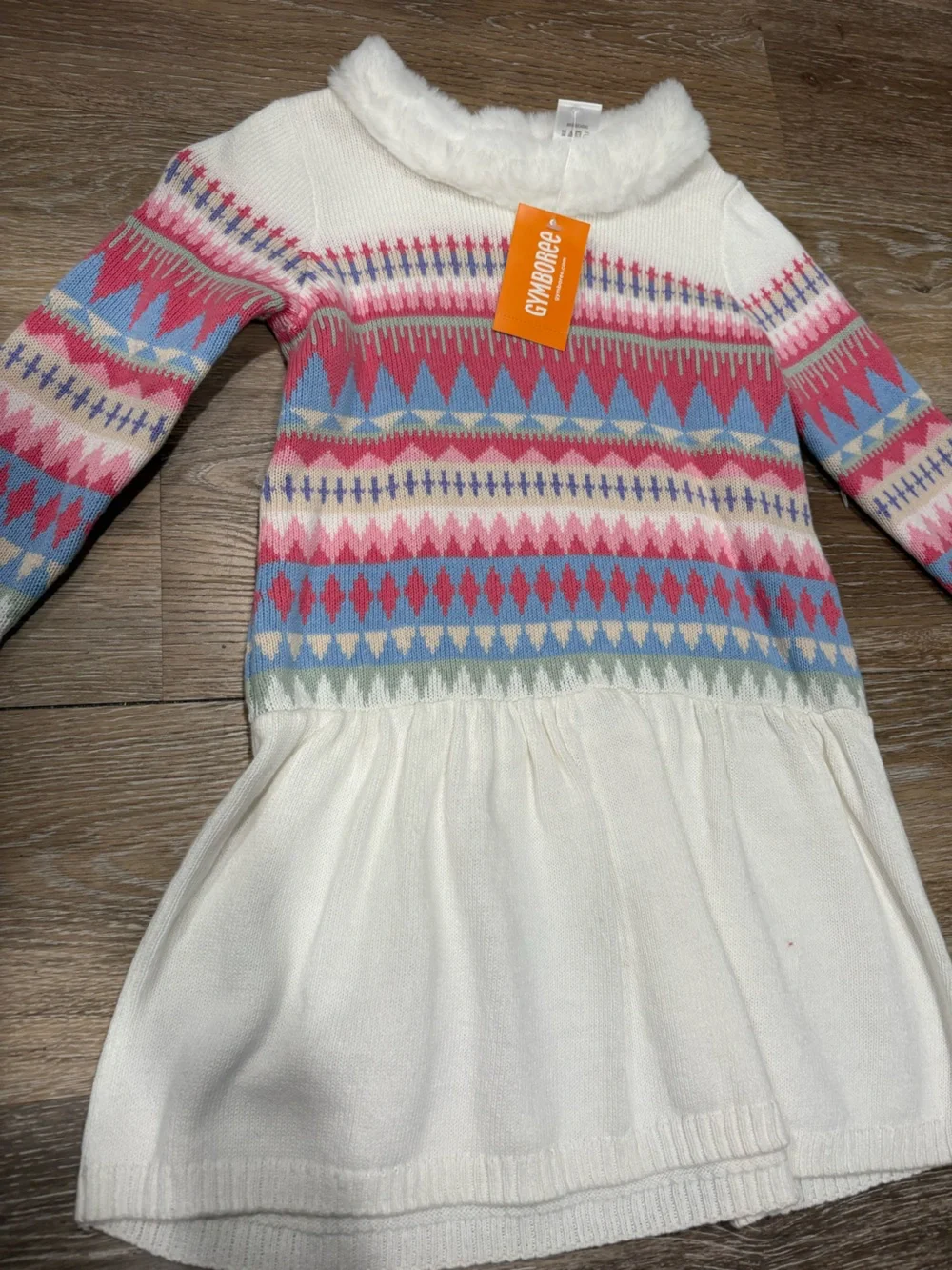 Gymboree Cream Sweater Dress with Pink and Blue Fair Isle Accents